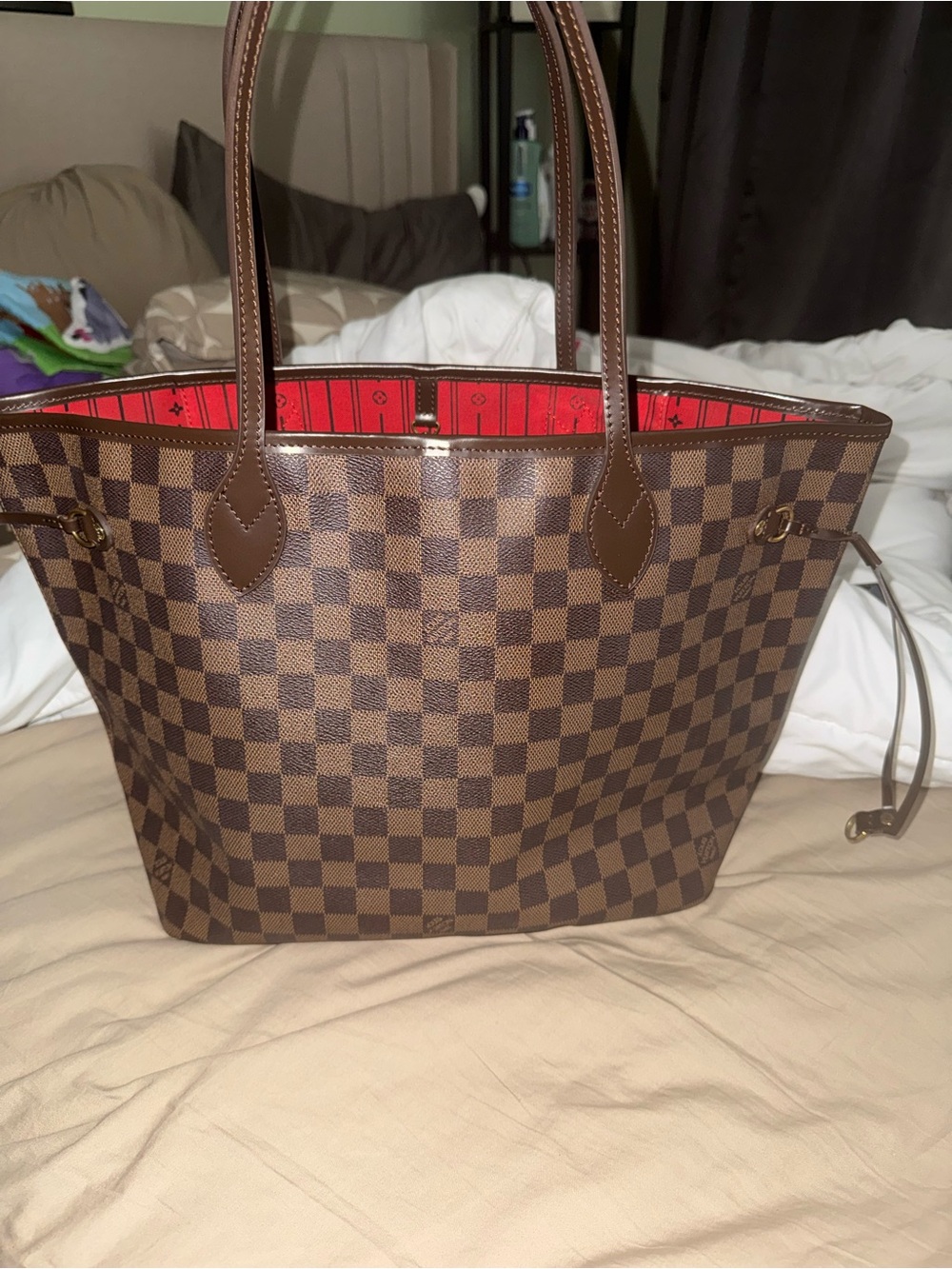 Louis Vuitton canvas tote bag- Damier Ebene Neverfull MM bag AR4142 (11661)